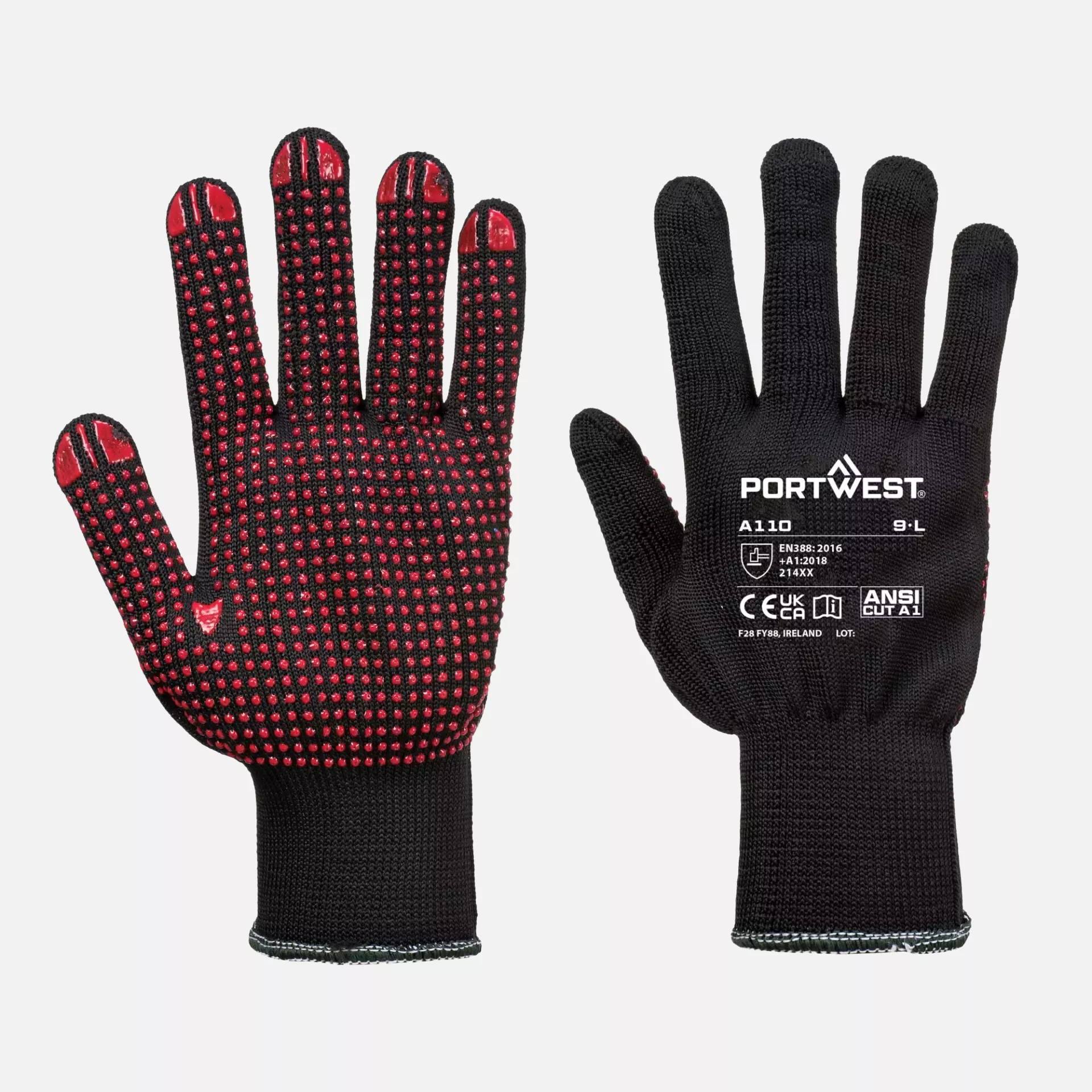 Portwest A110BKR, Polka Dot Glove, Black, image 3