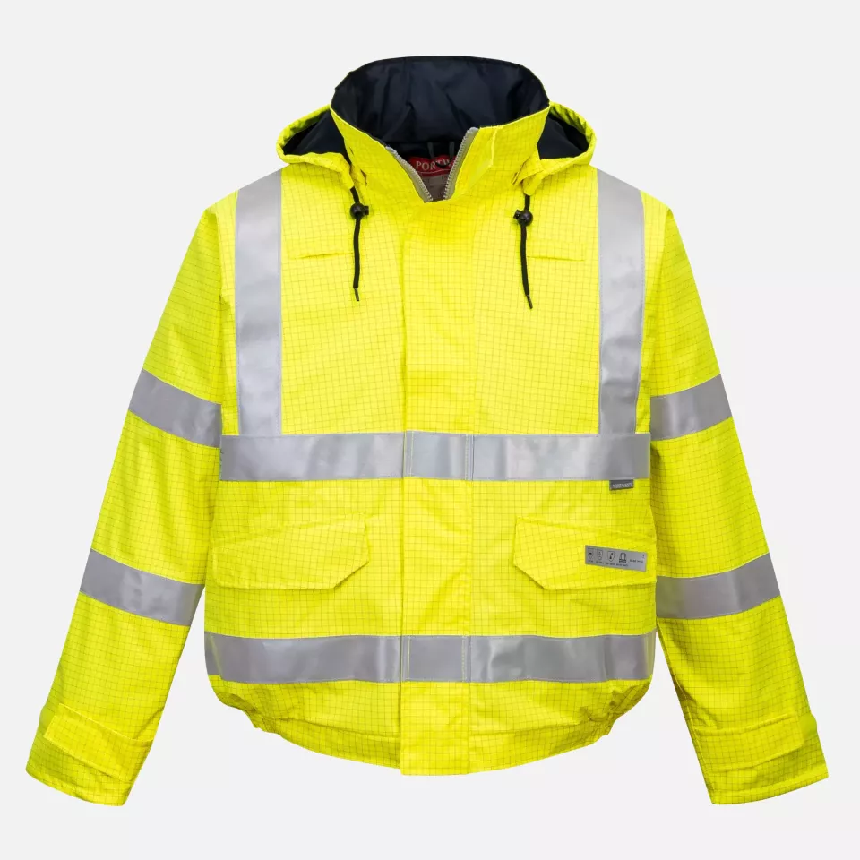 Portwest S773YER, Bizflame Rain Hi-Vis Antistatic FR Bomber Jacket, Yellow, image 2, gallery thumbnail