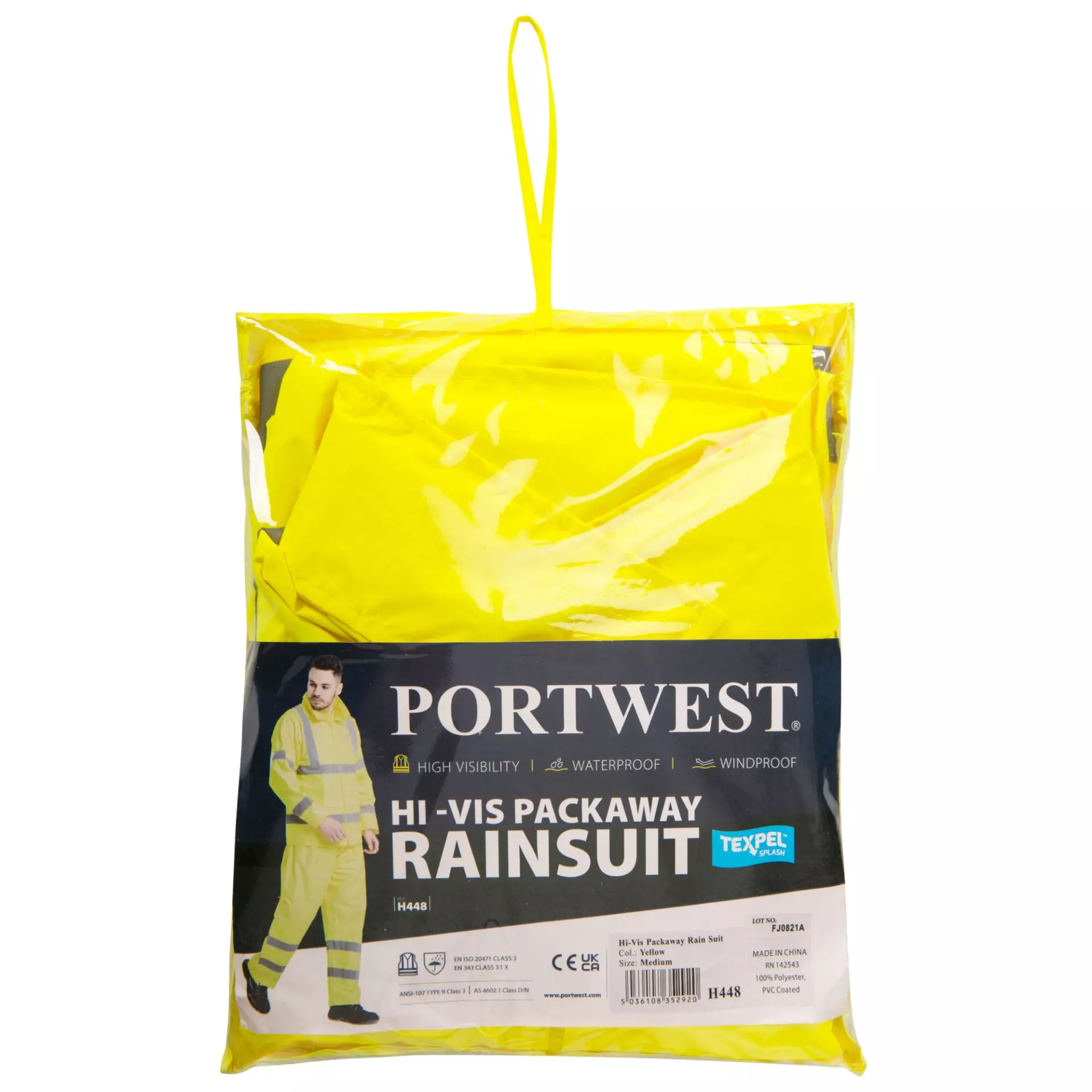 Portwest H448YER, Hi-Vis Packaway Rain Suit, Yellow, image 4