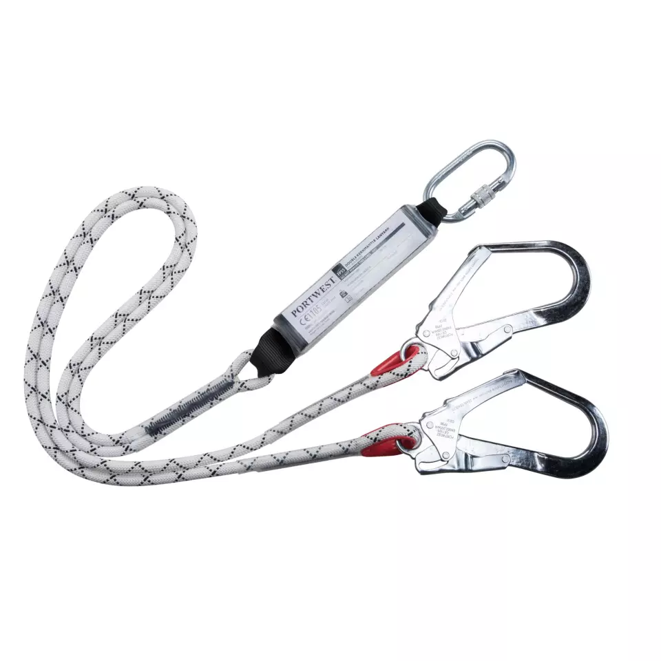 Portwest FP55WHR, Double Kernmantle 1.8m Lanyard With Shock Absorber, White, image 1, gallery thumbnail