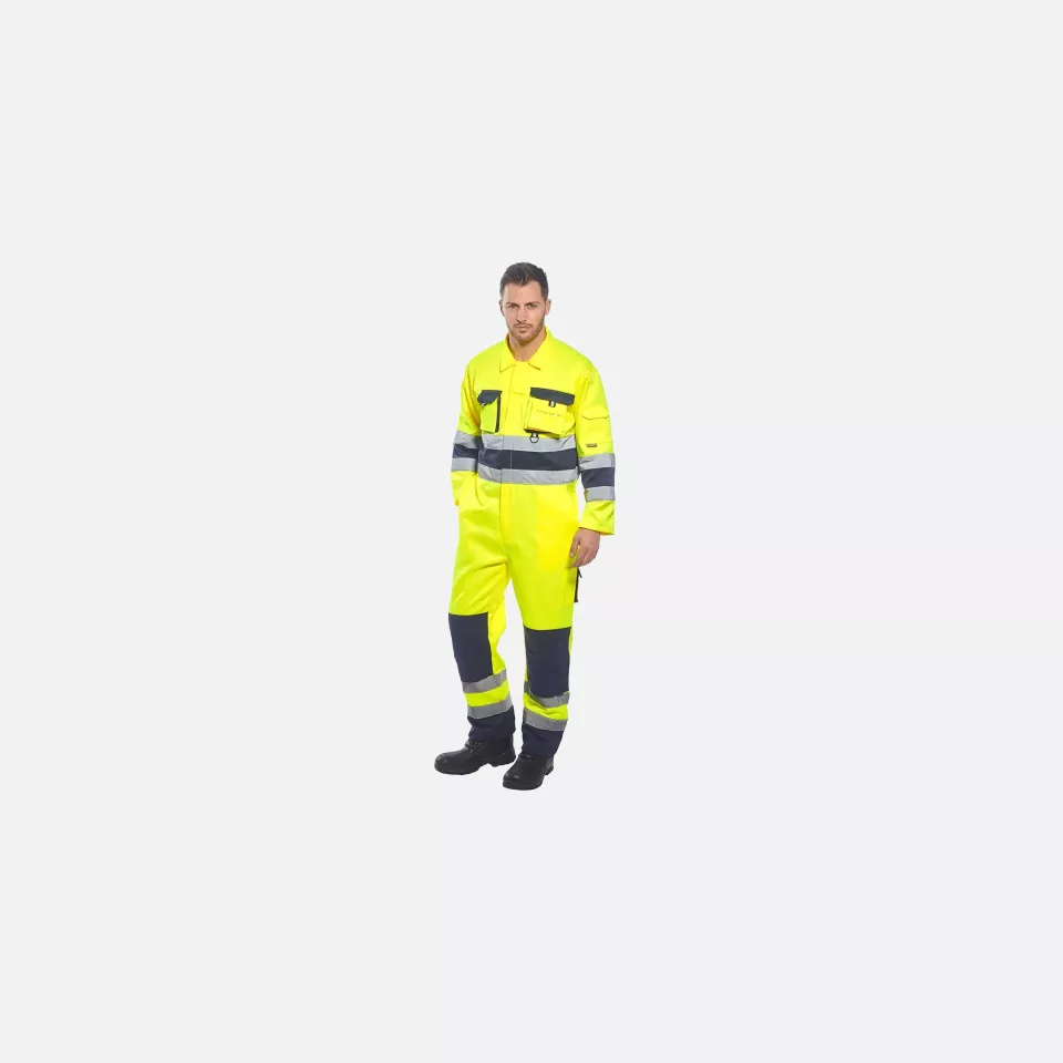 Portwest TX55YNR, Nantes Hi-Vis Contrast Work Coverall, Yellow/Navy, image 4, gallery thumbnail