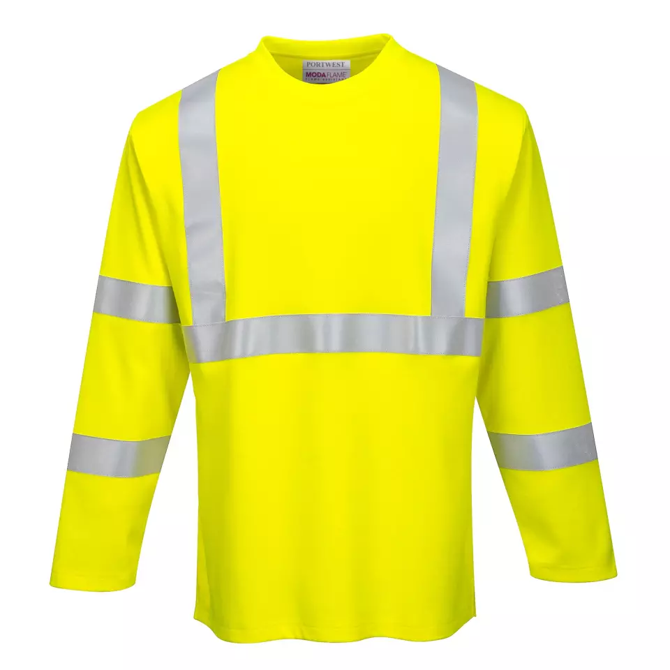 Portwest FR96YER, Modaflame Knit Hi-Vis FR Long Sleeve T-Shirt, Yellow, image 1, gallery thumbnail