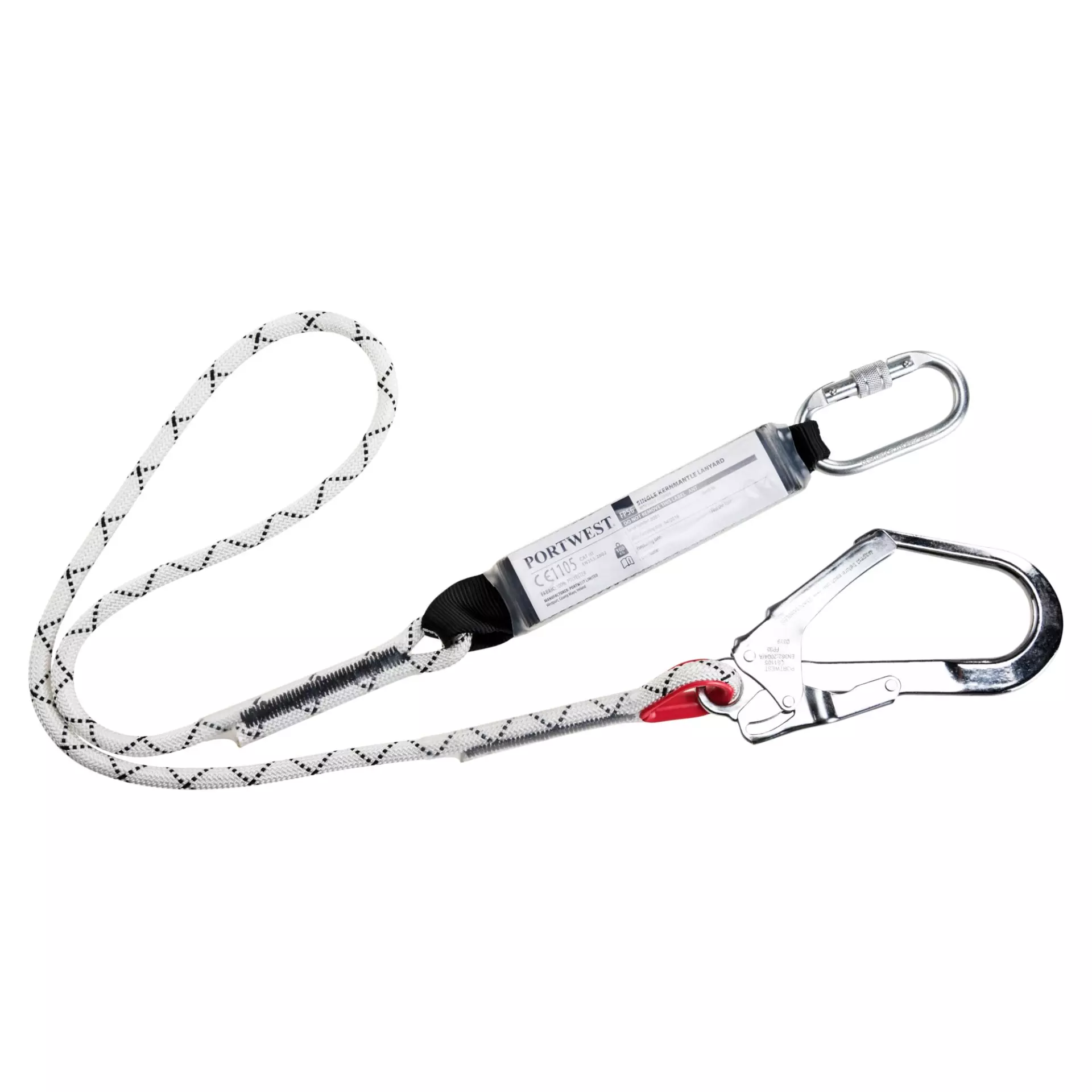 Portwest FP56WHR, Single Kernmantle 1.8m Lanyard With Shock Absorber, White, image 1