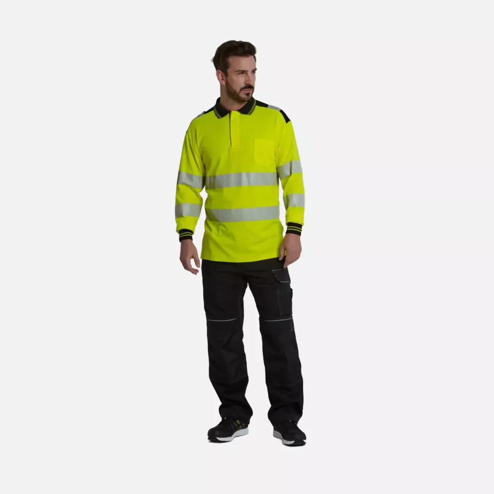 Portwest T184YBR, PW3 Hi-Vis Cotton Comfort Polo Shirt L/S, Yellow/Black, image 3, gallery thumbnail