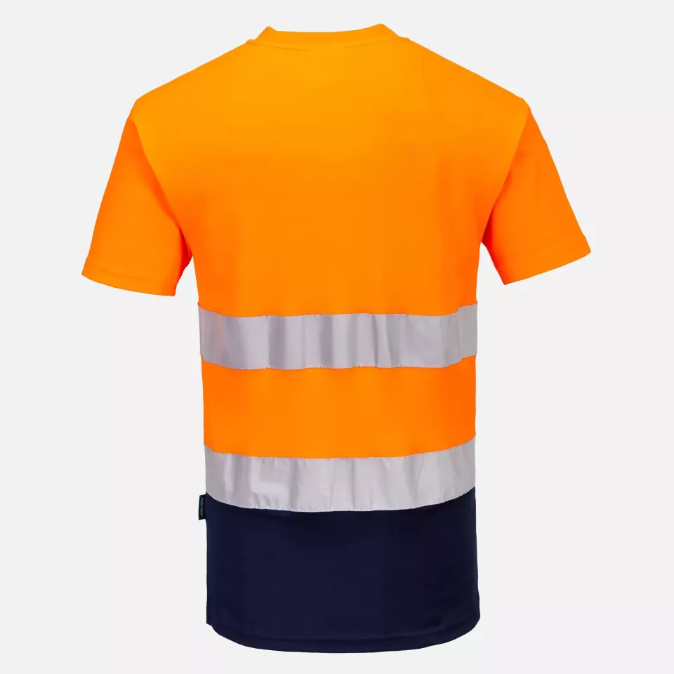 Portwest S173ONR, Hi-Vis Cotton Comfort Contrast T-Shirt S/S, Orange/Navy, image 2, gallery thumbnail