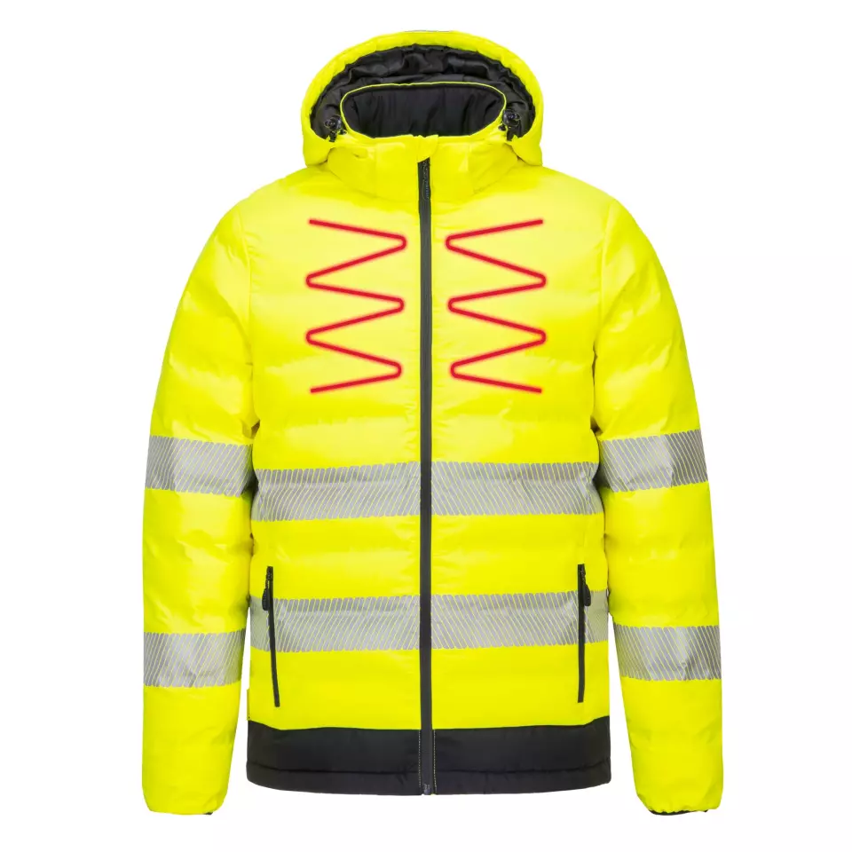 Portwest S548YBR, Hi-Vis Ultrasonic Heated Tunnel Jacket, Yellow/Black, image 7, gallery thumbnail