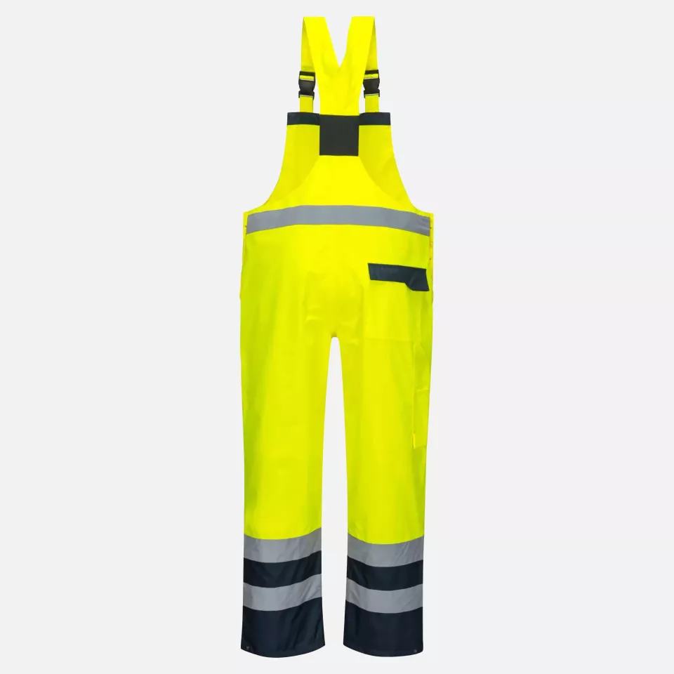 Portwest S488YNR, Hi-Vis Breathable Contrast Rain Bib and Brace, Yellow/Navy, image 2, gallery thumbnail