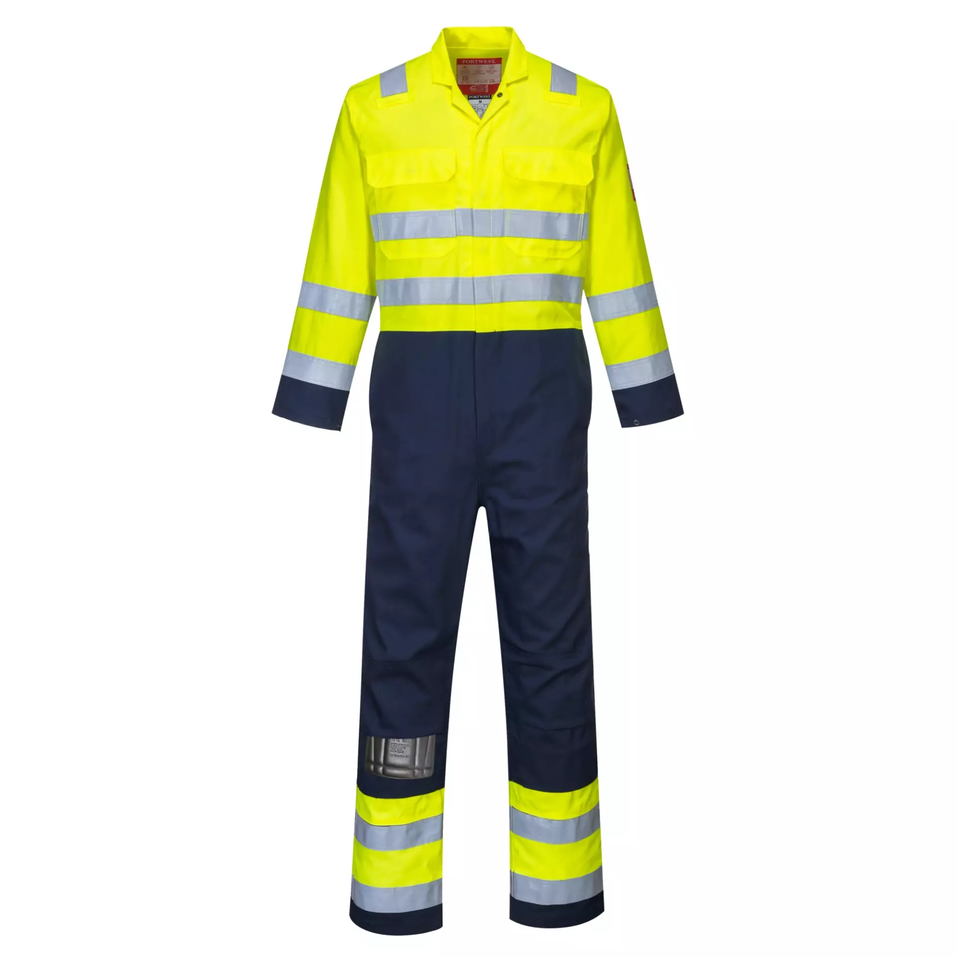 Portwest BIZ7YNR, Bizflame Work Hi-Vis Anti-Static Coverall, Yellow/Navy, image 1