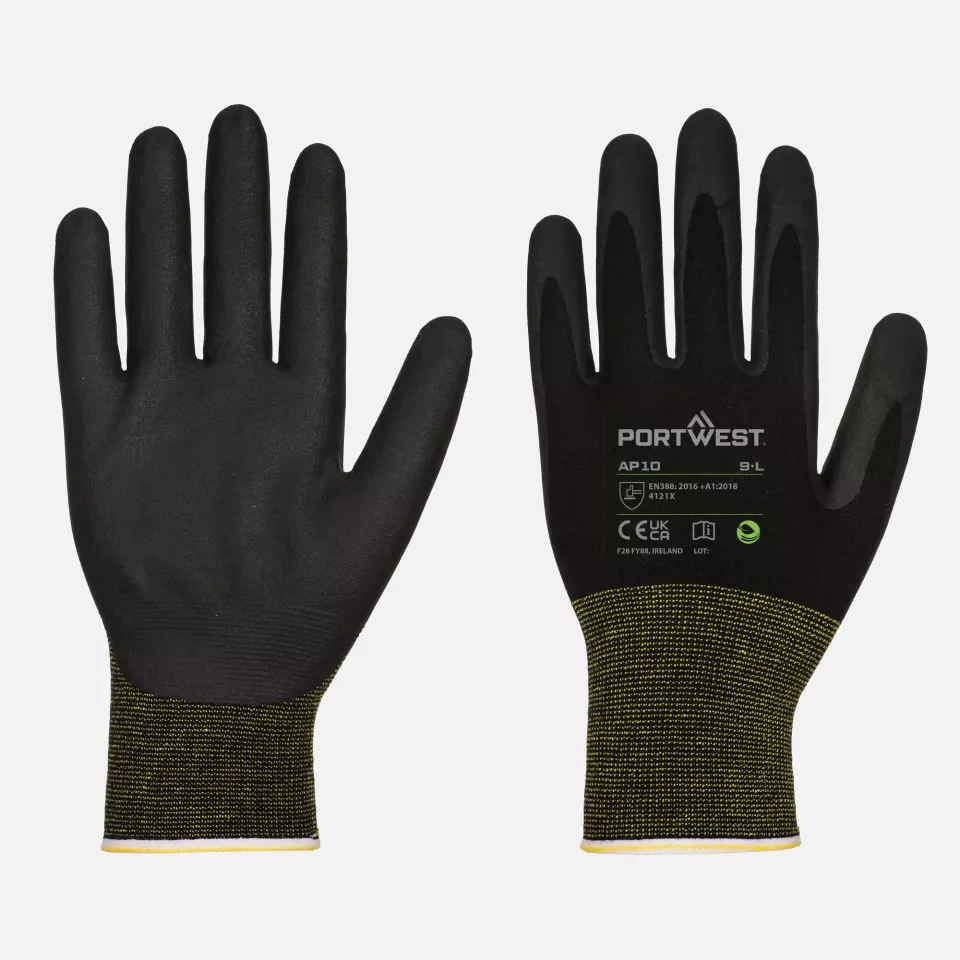 Portwest AP10K8R, NPR15 Foam Nitrile Bamboo Glove, Black, image 3, gallery thumbnail