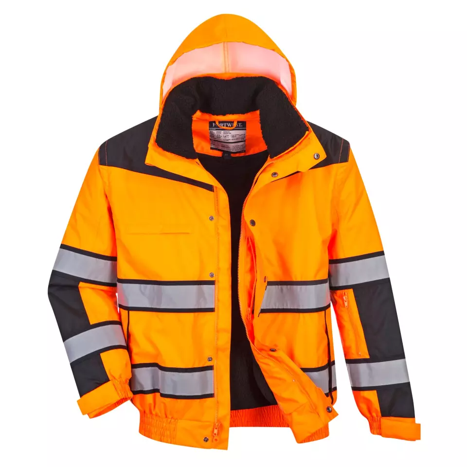 Portwest C466OBR, Hi-Vis 3-in-1 Contrast Winter Bomber Jacket, Orange/Black, image 2, gallery thumbnail