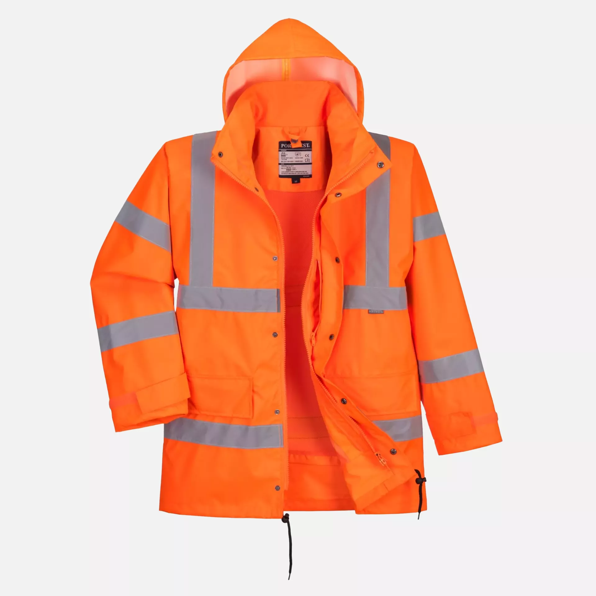 Portwest RT63ORR, Hi-Vis Breathable Interactive Rain Traffic Jacket, Orange, image 1