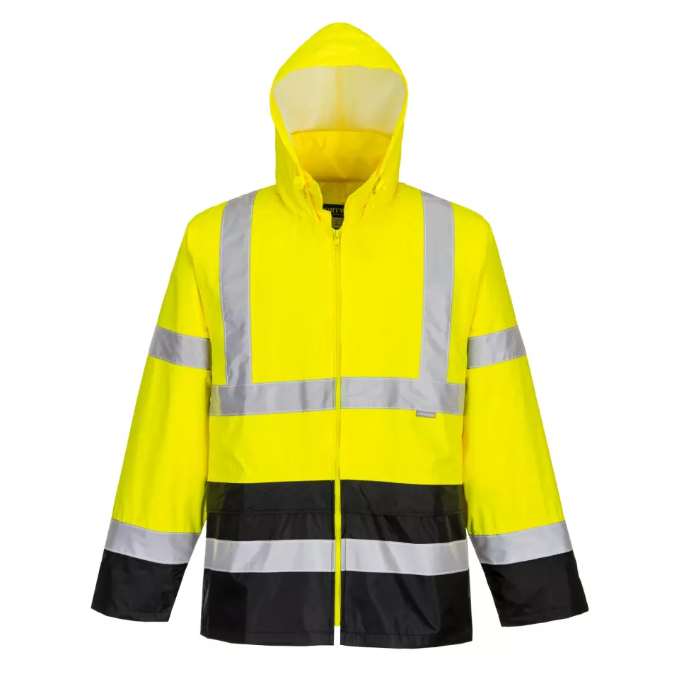 Portwest H443YBR, Hi-Vis Contrast Classic Rain Jacket, Yellow/Black, image 1, gallery thumbnail