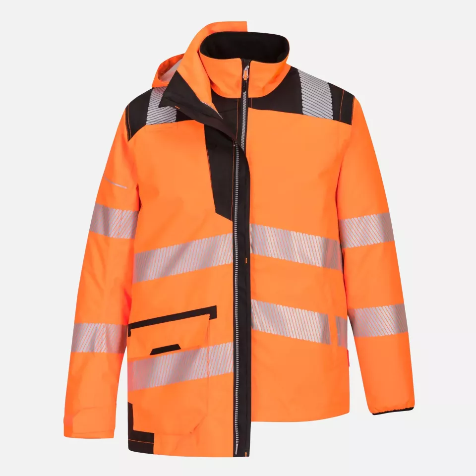 Portwest PW367OBR, PW3 Hi-Vis Breathable 5-in-1 Jacket, Orange/Black, image 2, gallery thumbnail