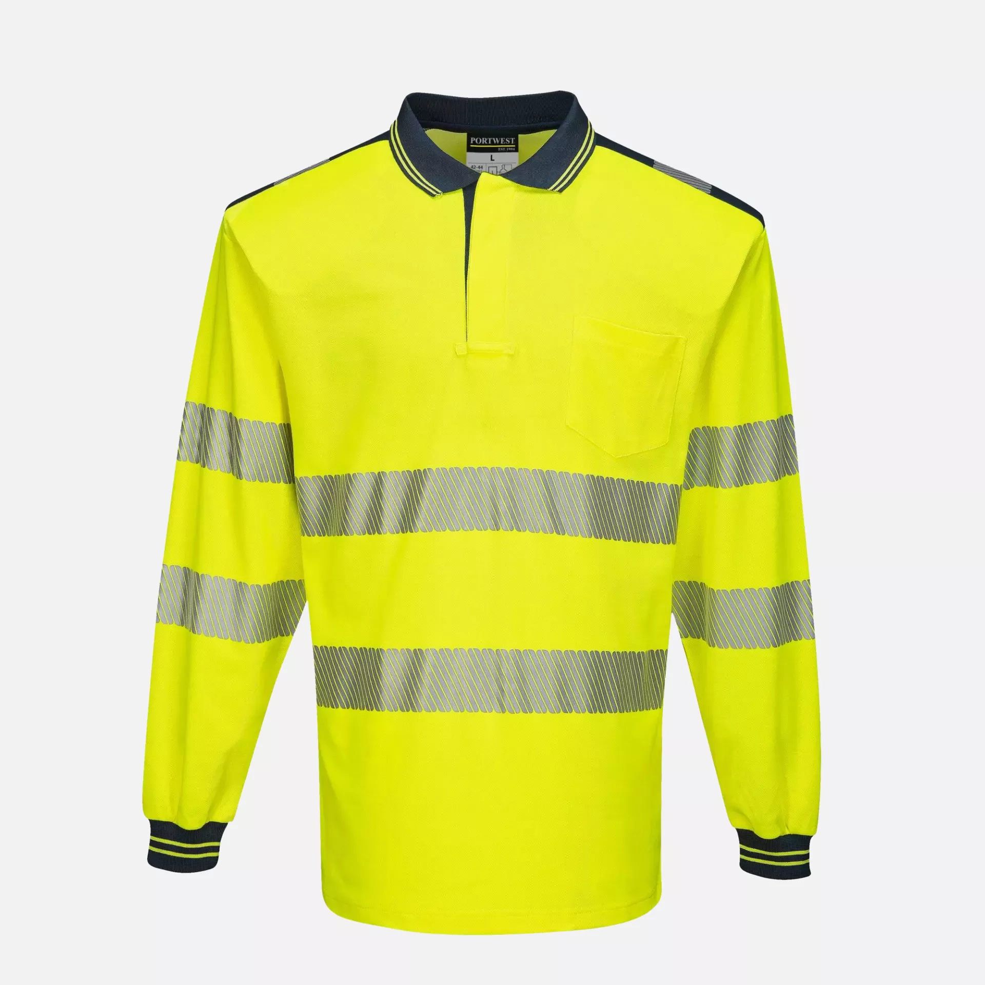 Portwest T184YNR, PW3 Hi-Vis Cotton Comfort Langarm Poloshirt, Gelb/Marine, image 1