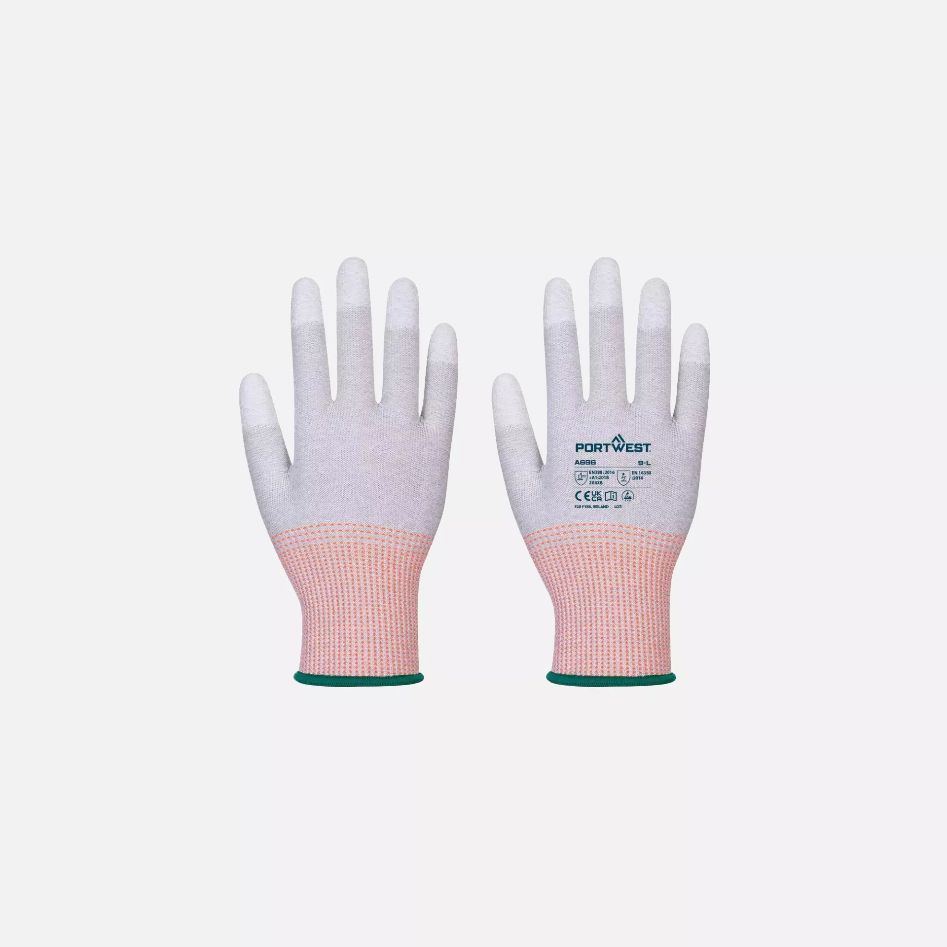 Portwest A696G6R, LR13 ESD PU Fingertip Cut Glove, Grey/White, image 2