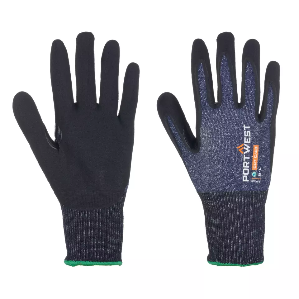 Portwest AP18B8R, SG Cut C15 Eco Nitrile Glove, Blue/Black, image 3, gallery thumbnail