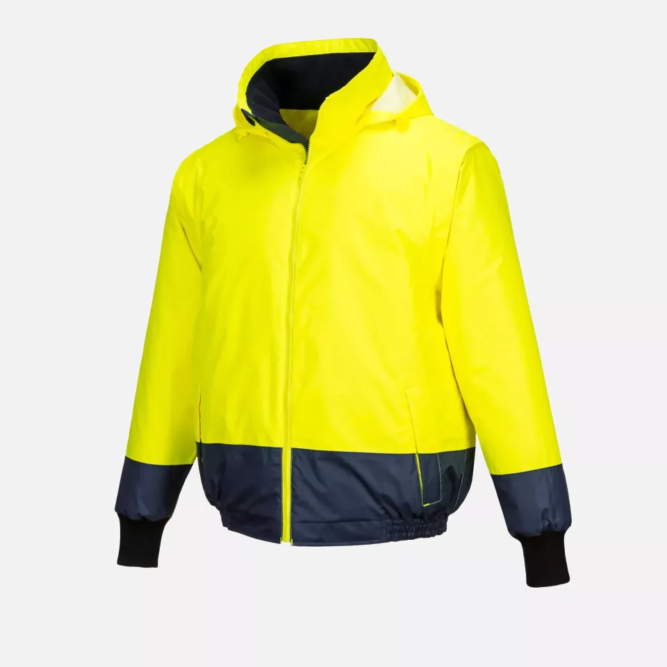 Portwest C464YNR, Hi-Vis 2-in-1 Contrast Essential Lite Bomber Jacket, Yellow/Navy, image 9, gallery thumbnail