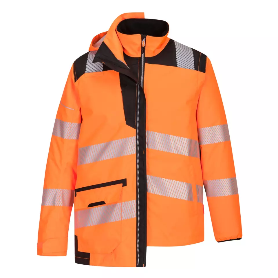 Portwest PW367OBR, PW3 Hi-Vis Breathable 5-in-1 Jacket, Orange/Black, image 2, gallery thumbnail