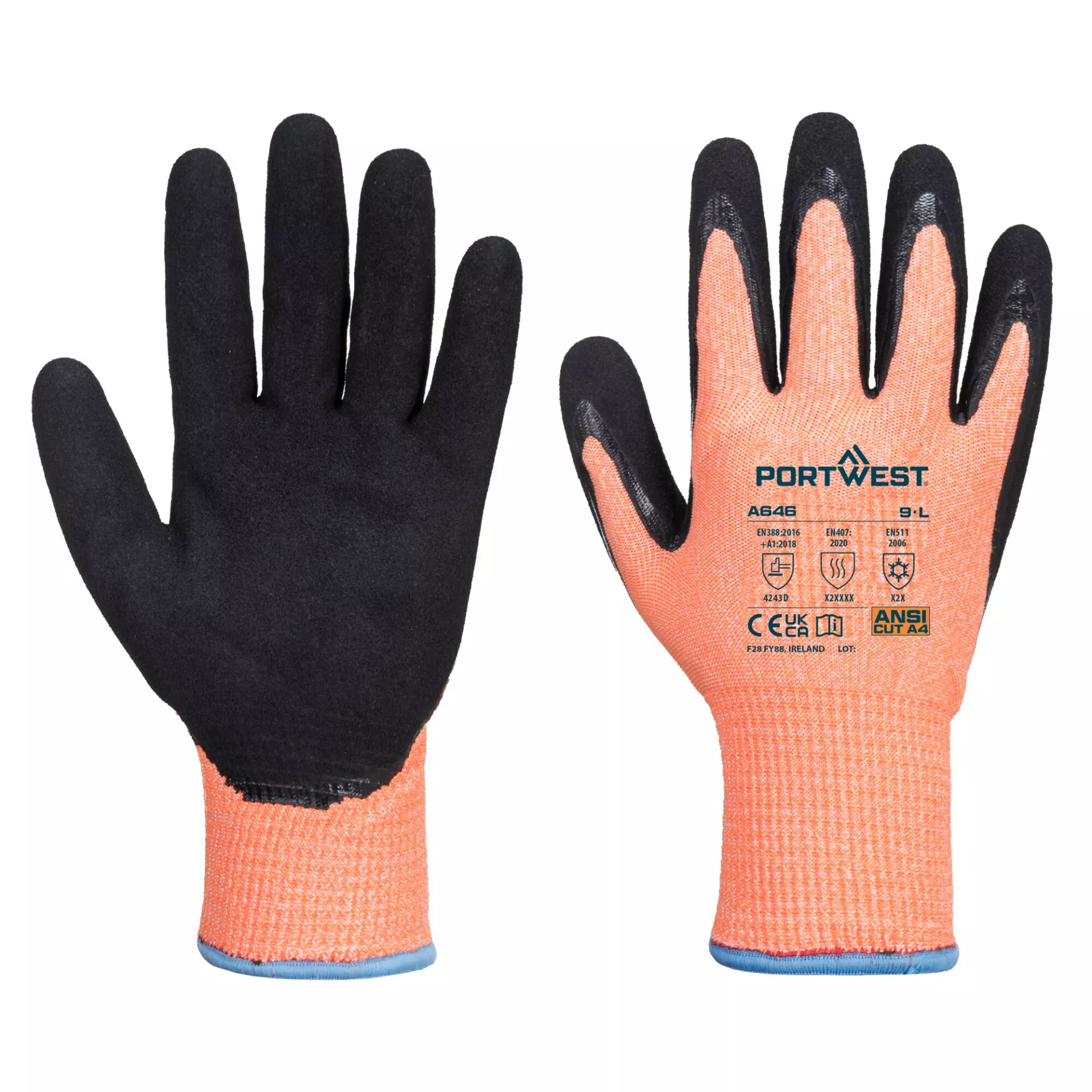Portwest A646O8R, Vis-Tex Winter Schnittschutz D13 Nitril-Handschuhe, Orange/Schwarz, image 3