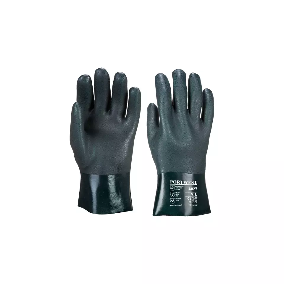 Portwest A827GNR, Double Dipped PVC Gauntlet 27cm, Size XL, Green, image 1, gallery thumbnail