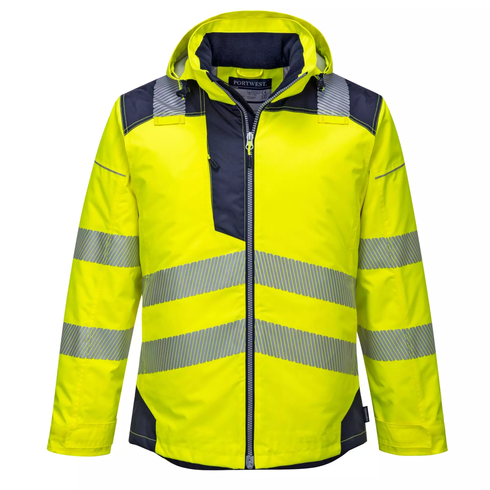 Portwest T400YNR, PW3 Hi-Vis Winter Jacket, Yellow/Navy, image 1