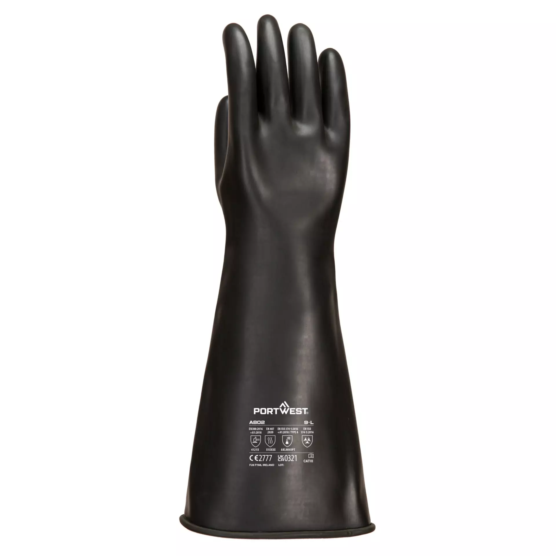 Portwest A802BKR, Heavyweight Latex Rubber Gauntlet, Black, image 1