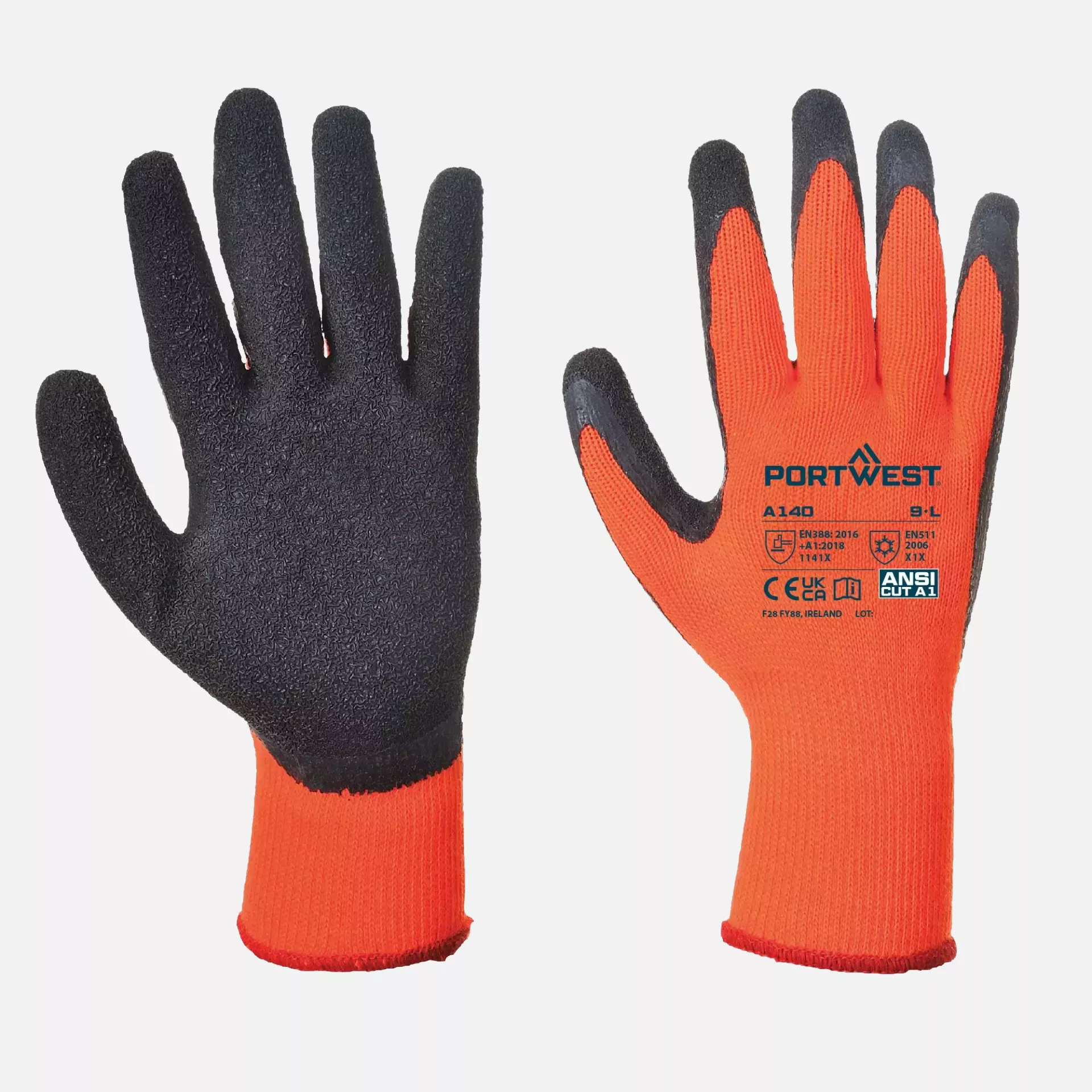 Portwest A140ORB, Thermal Grip Glove - Latex, Orange/Black, image 3