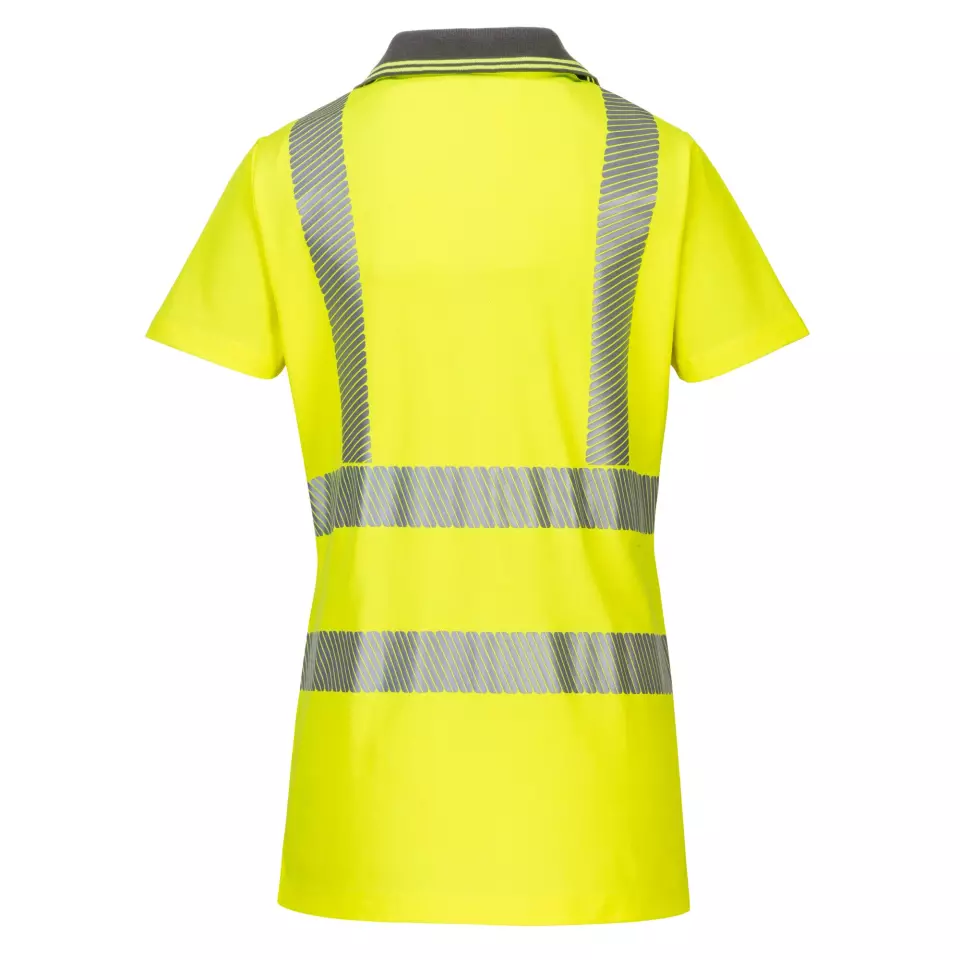 Portwest LW72YGY, Hi-Vis Women's Cotton Comfort Pro Polo Shirt S/S, Yellow/Grey, image 2, gallery thumbnail