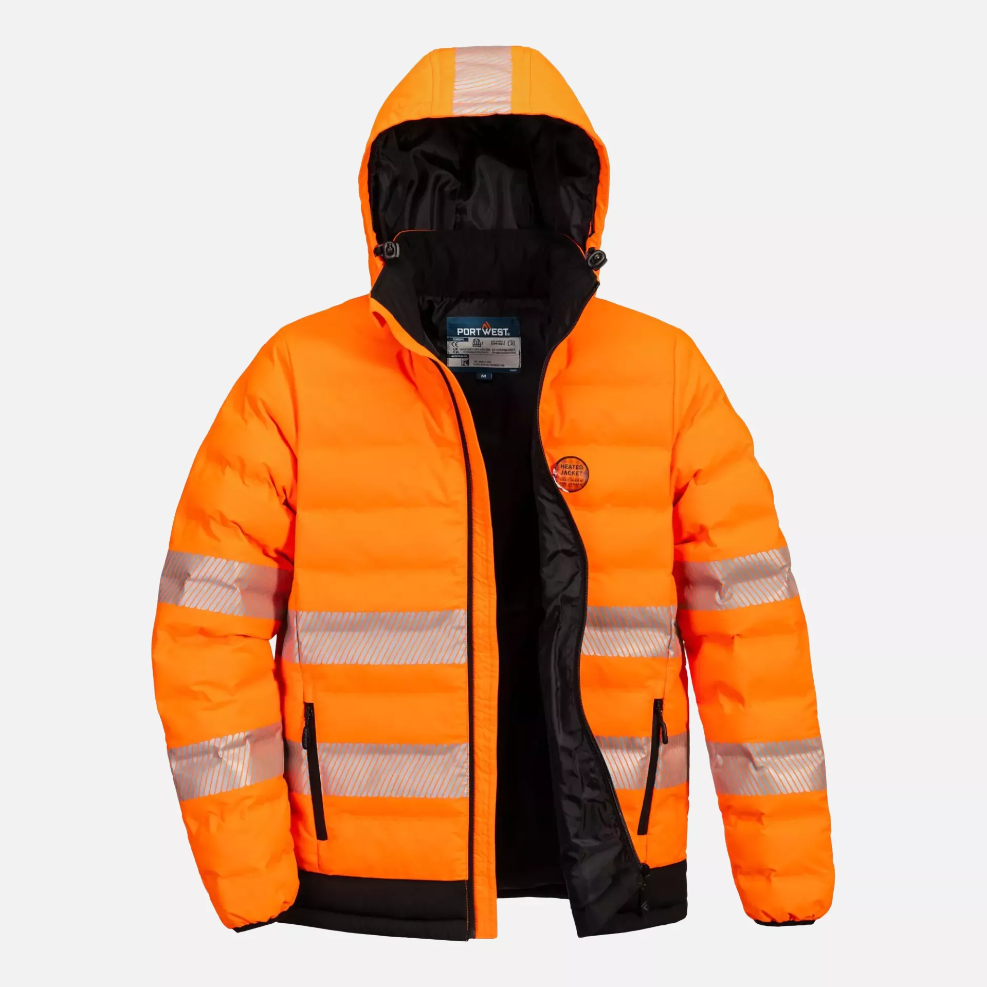 Portwest S548OBR, Hi-Vis Ultrasonic Heated Tunnel Jacket, Orange/Black, image 4