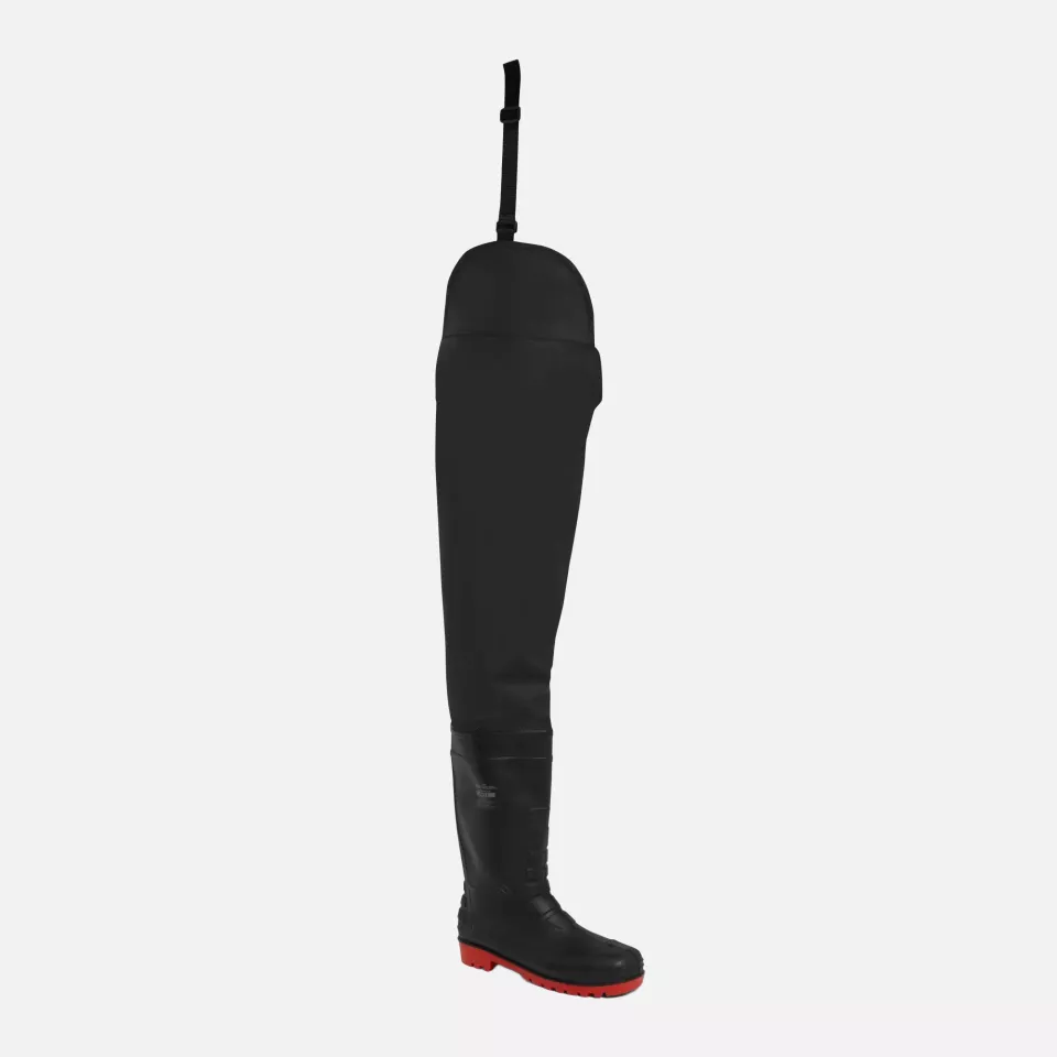 Portwest FW71BKR, Steel PVC Waist Wader S5 FO, Black, image 1, gallery thumbnail