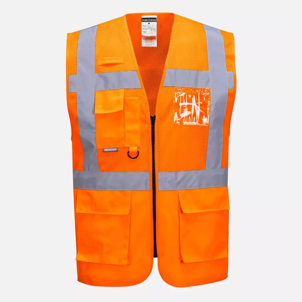 Portwest C496ORR, Madrid Hi-Vis Executive Weste mit Netzeinsatz, Orange, image 1, gallery thumbnail