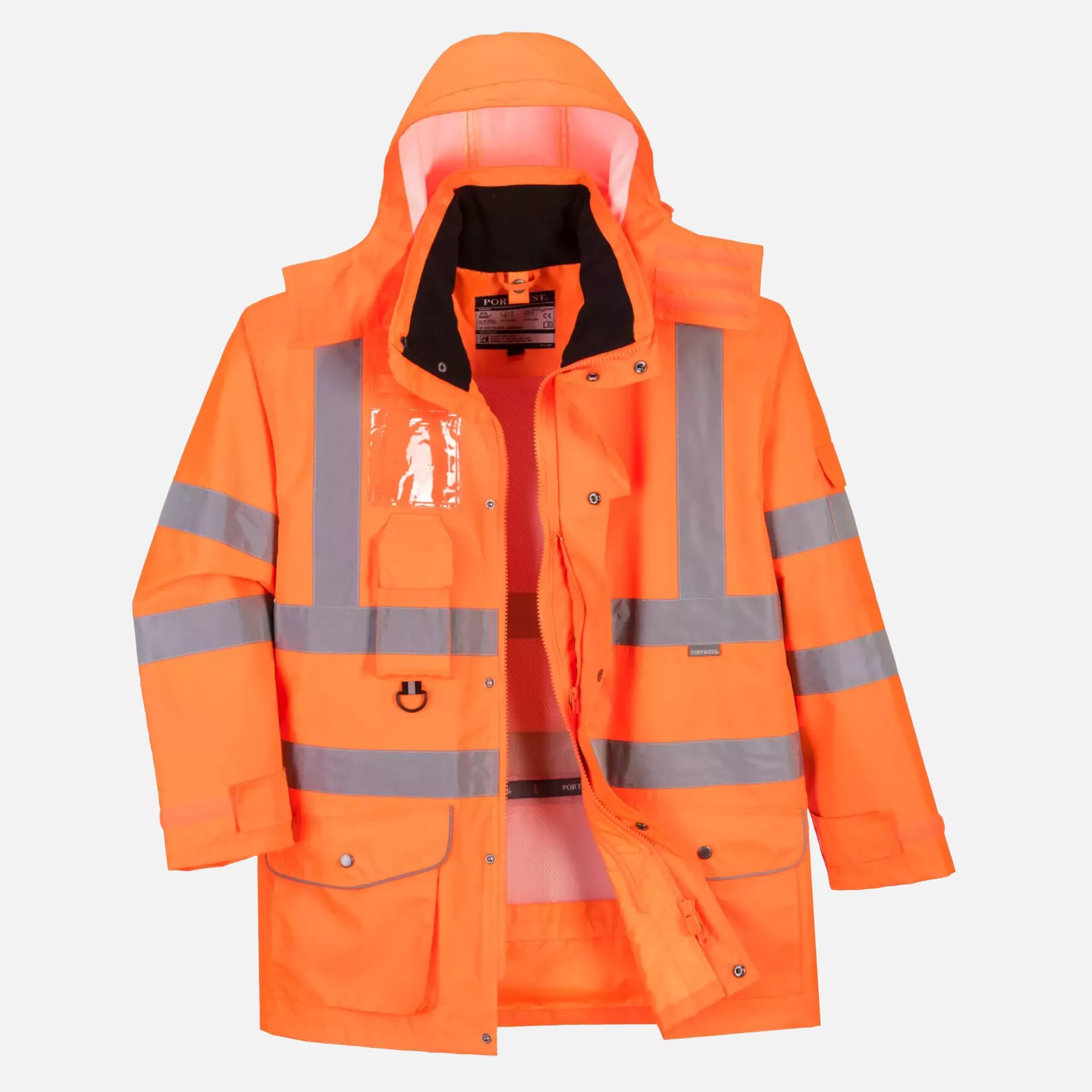 Portwest RT27ORR, Hi-Vis Breathable 7-in-1 Traffic Jacket, Orange, image 7