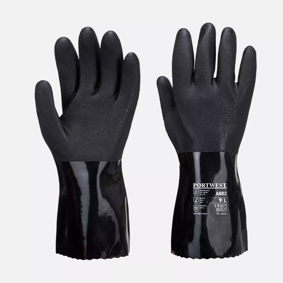 Portwest A882BKR, ESD PVC Chemical Gauntlet, Black, image 2, gallery thumbnail