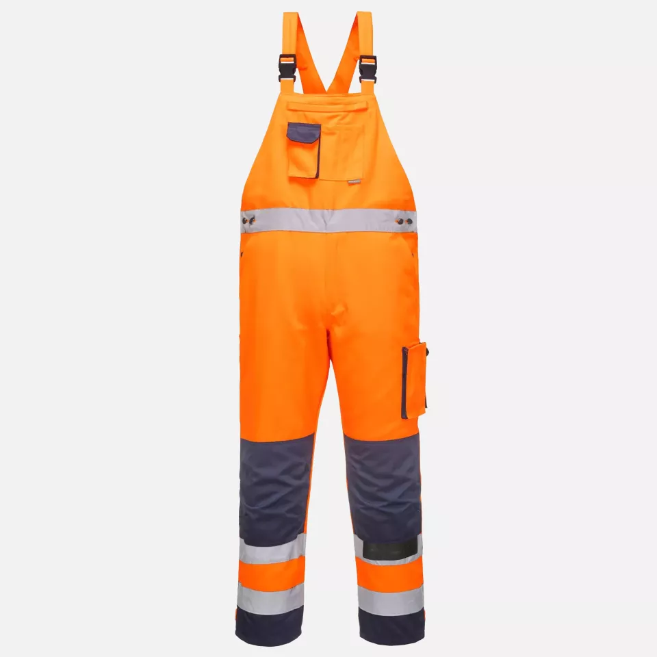 Portwest TX52ONR, Dijon Hi-Vis Contrast Work Bib and Brace, Orange/Navy, image 1, gallery thumbnail