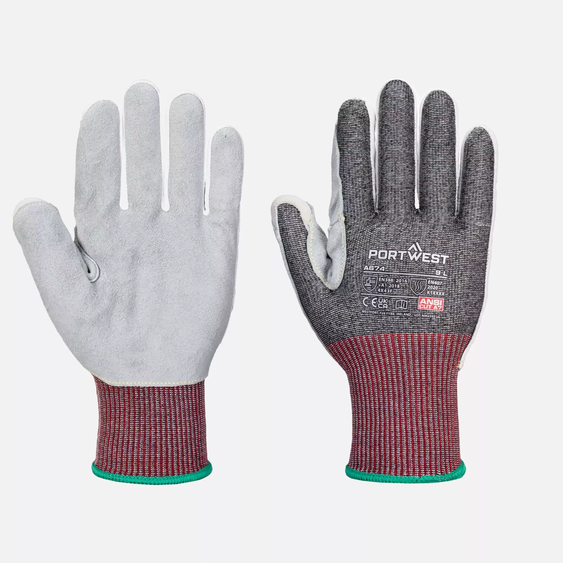 Portwest A674K8R, CS Cut F13 Leather Glove, Black, image 3