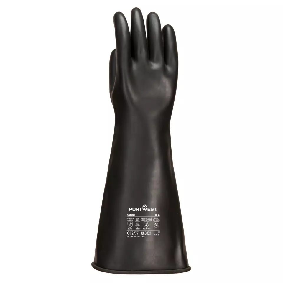 Portwest A802BKR, Heavyweight Latex Rubber Gauntlet, Black, image 1, gallery thumbnail