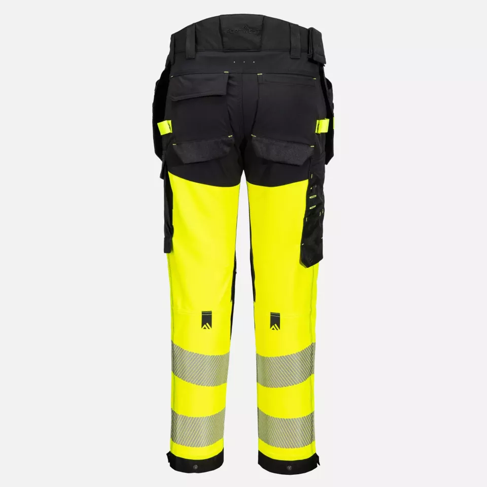 Portwest EV442YBT, EV4 Hi-Vis Stretch Detachable Holster Class 1 Trousers, Yellow/Black Tall, image 2, gallery thumbnail