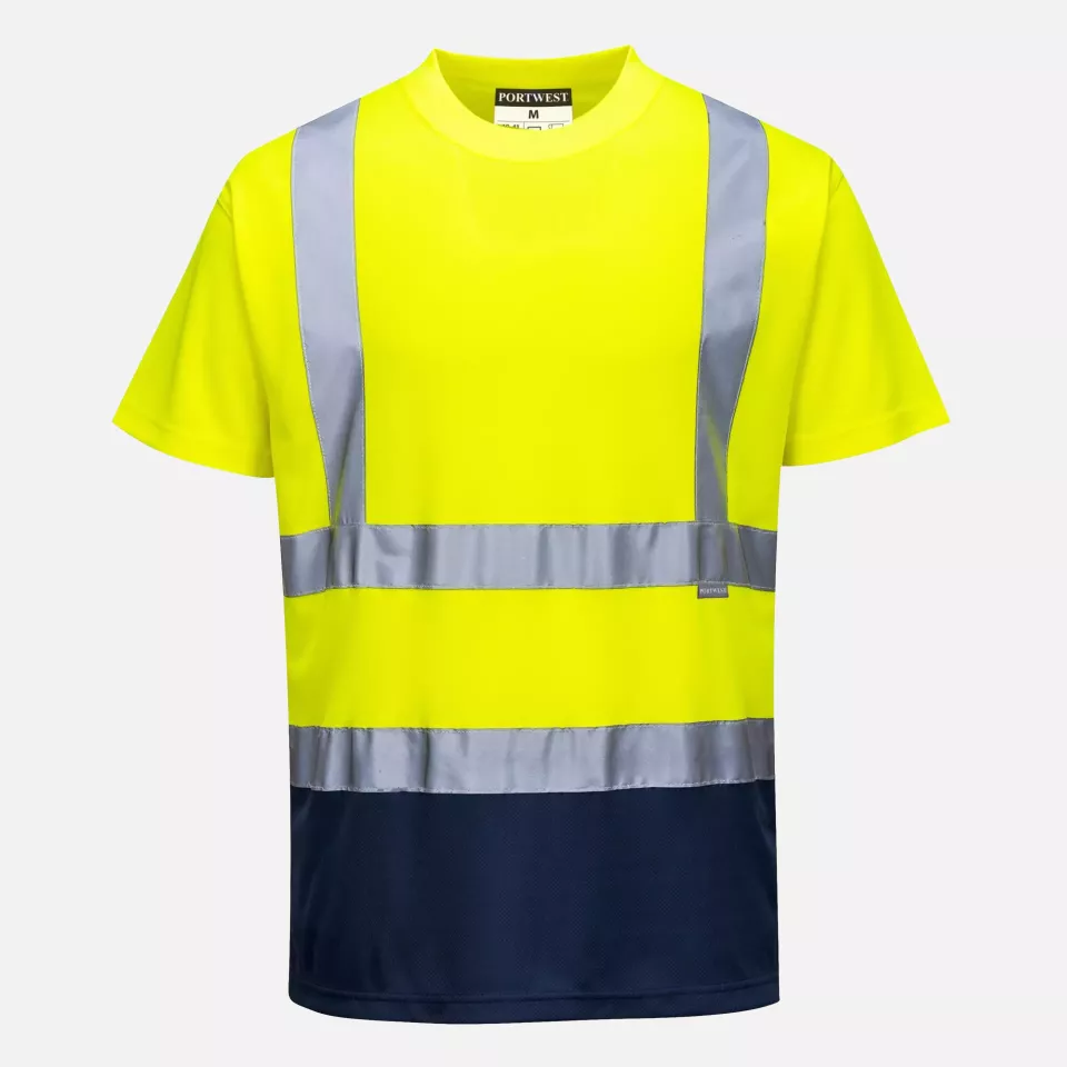 Portwest S378YNR, Hi-Vis Contrast T-Shirt S/S, Yellow/Navy, image 1, gallery thumbnail