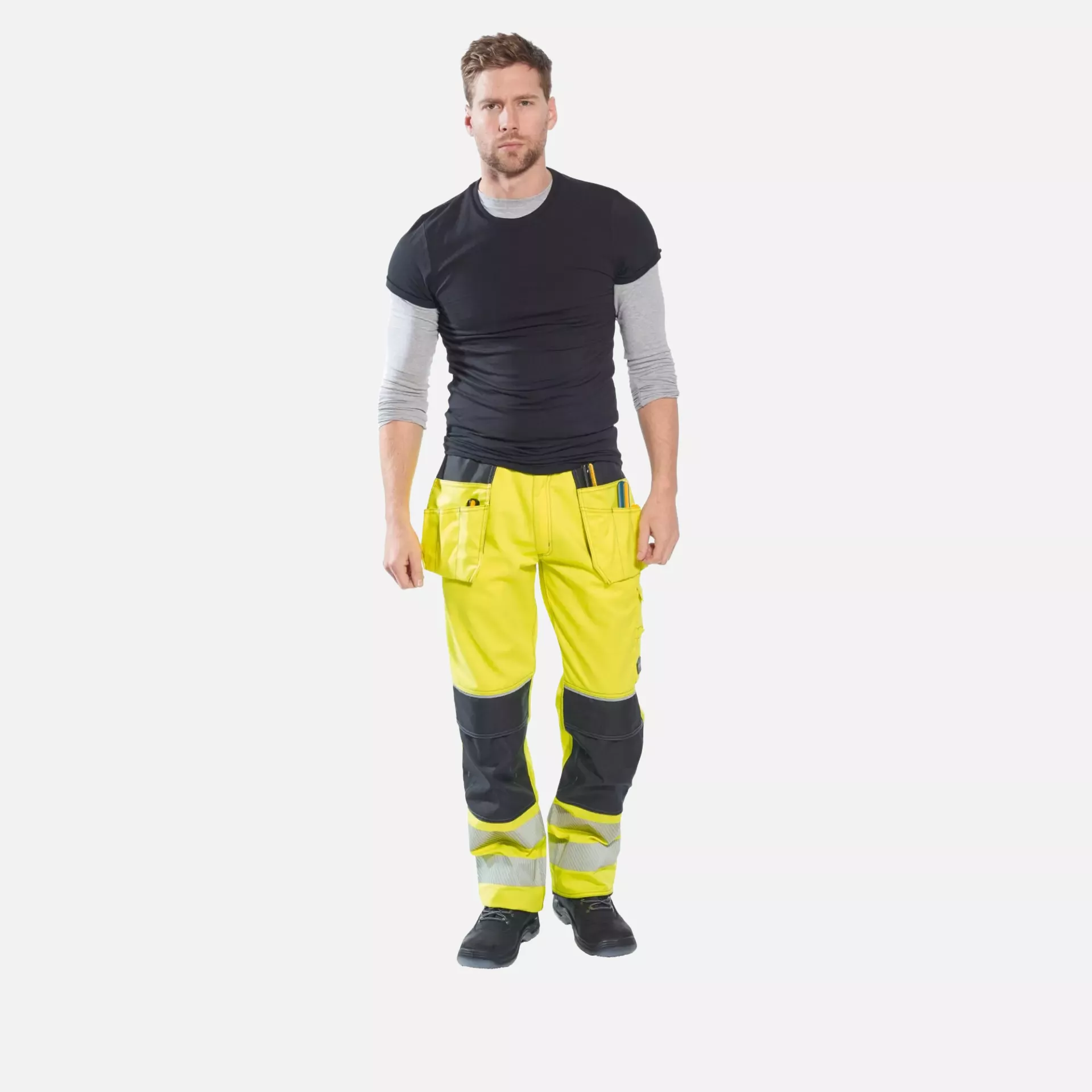 Portwest T501YBR, PW3 Hi-Vis Holster Pocket Work Trousers, Yellow/Black, image 3