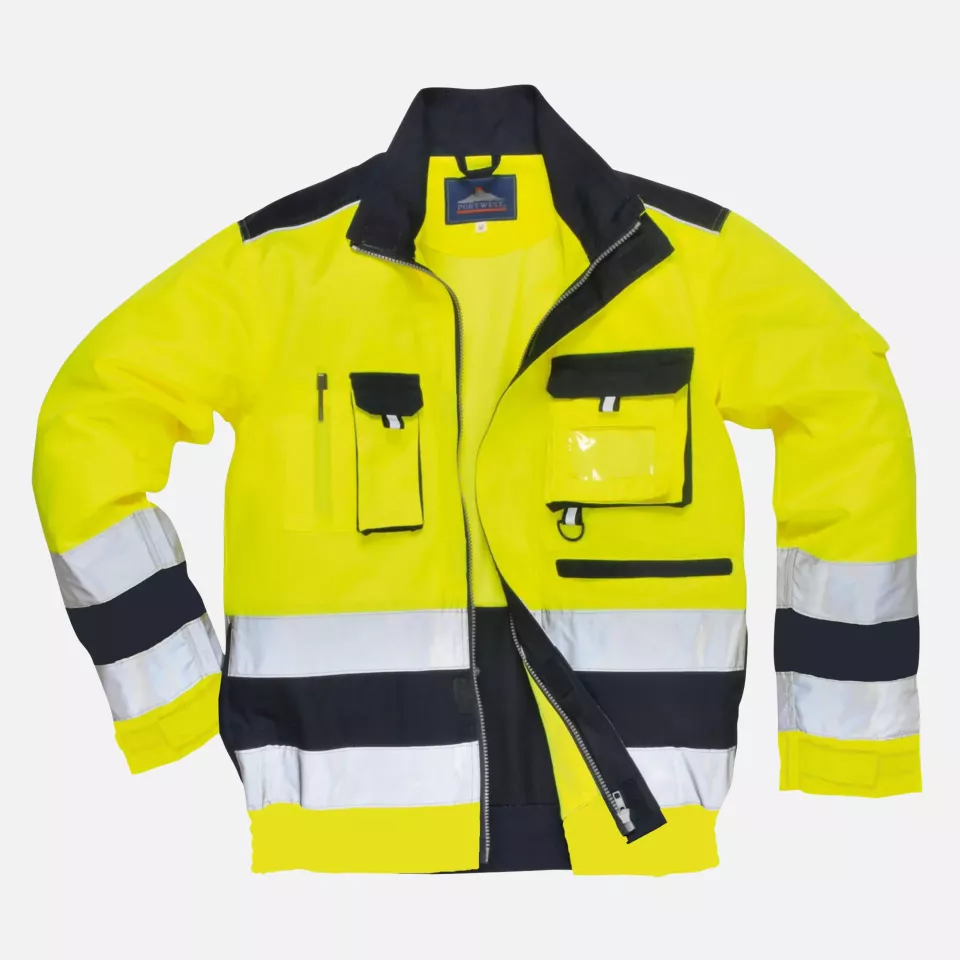 Portwest TX50YNR, Lille Hi-Vis Contrast Bomber Jacket, Yellow/Navy, image 4, gallery thumbnail