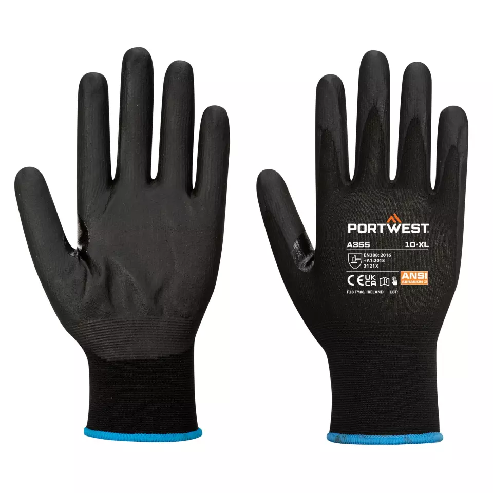 Portwest A355K8R, NPR15 Nitrile Foam Touchscreen Glove, Black, image 3, gallery thumbnail