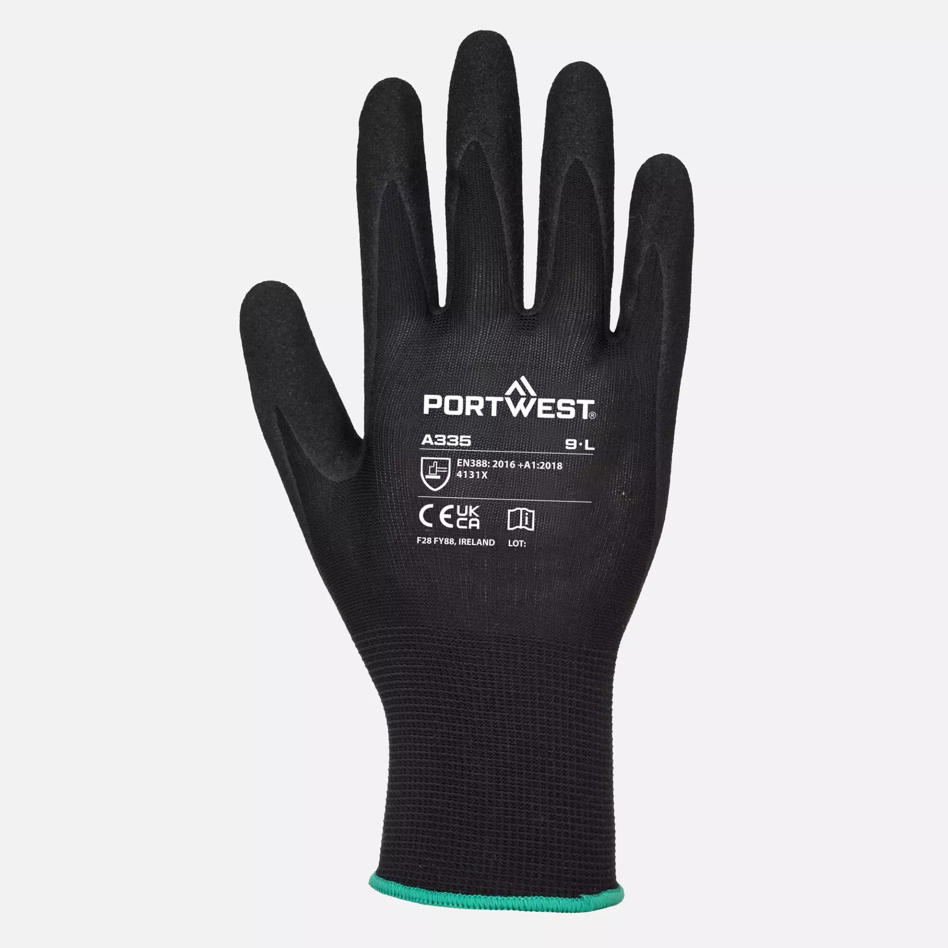 Portwest A335K8R, Dermi-Grip NPR15 Sandy Nitril-Handschuhe, Schwarz, image 1