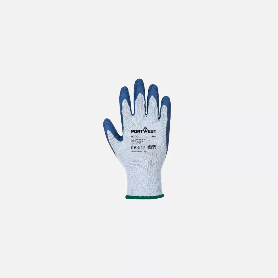 Portwest A100G4R, Grip-Handschuh - Latex, Grau/Blau, image 1, gallery thumbnail