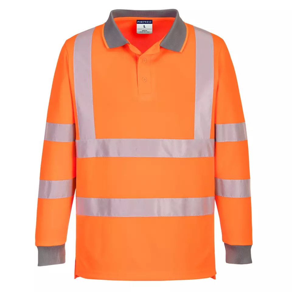 Portwest EC11ORR, Eco Hi-Vis Polo Shirt L/S, Orange, image 1, gallery thumbnail