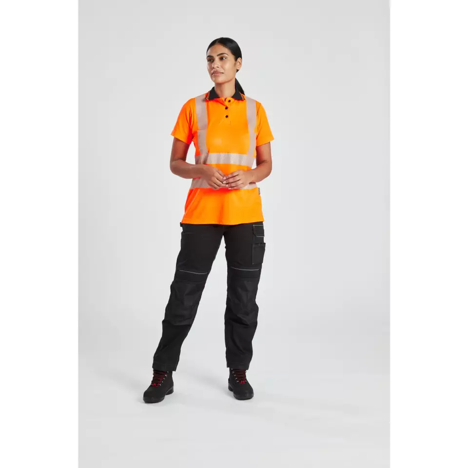 Portwest LW72OBR, Hi-Vis Women's Cotton Comfort Pro Polo Shirt S/S, Orange/Black, image 5, gallery thumbnail