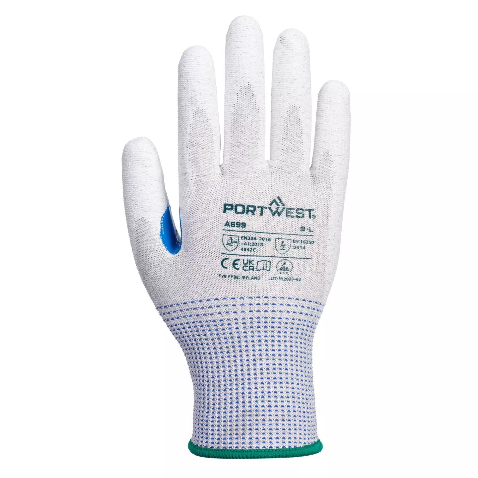 Portwest A699G6R, MR13 ESD PU Palm Glove, Grey/White, image 1