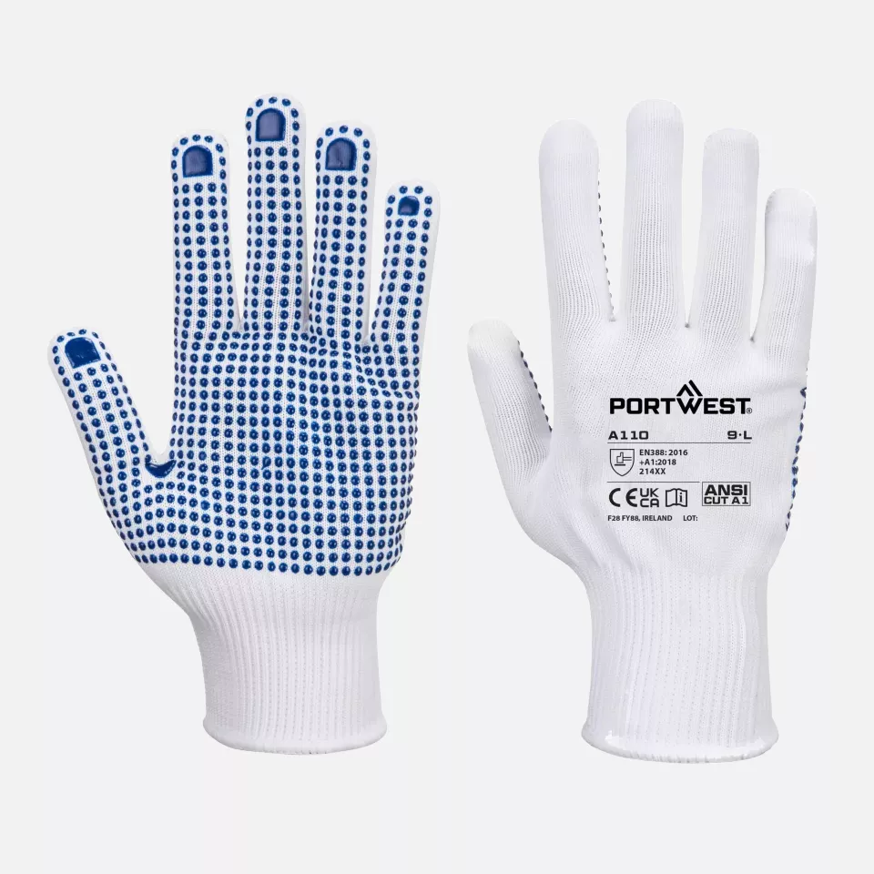 Portwest A110WBR, Polka Dot Glove, White/Blue, image 3, gallery thumbnail