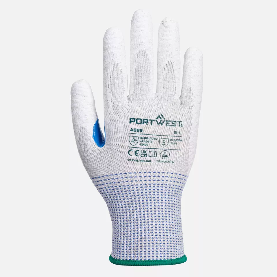 Portwest A699G6R, MR13 ESD PU Palm Glove, Grey/White, image 1, gallery thumbnail