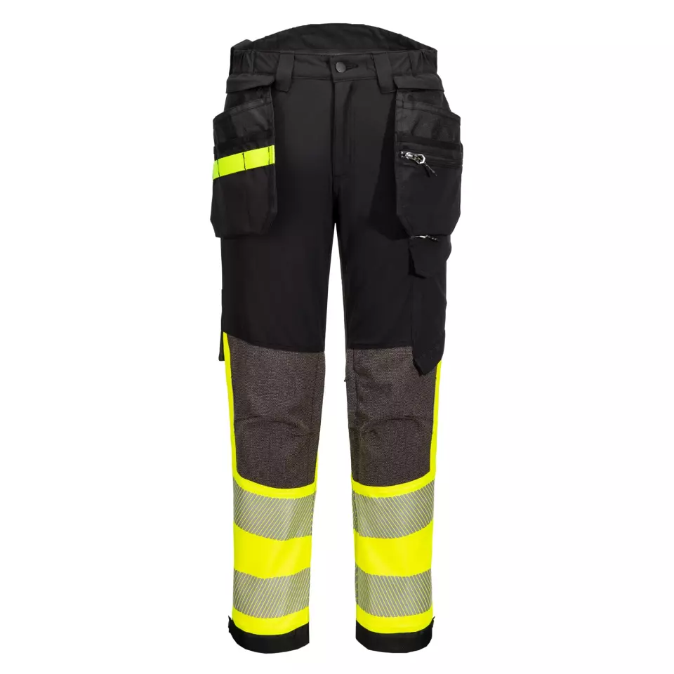 Portwest EV442YBT, EV4 Hi-Vis Stretch Detachable Holster Class 1 Trousers, Yellow/Black Tall, image 1, gallery thumbnail