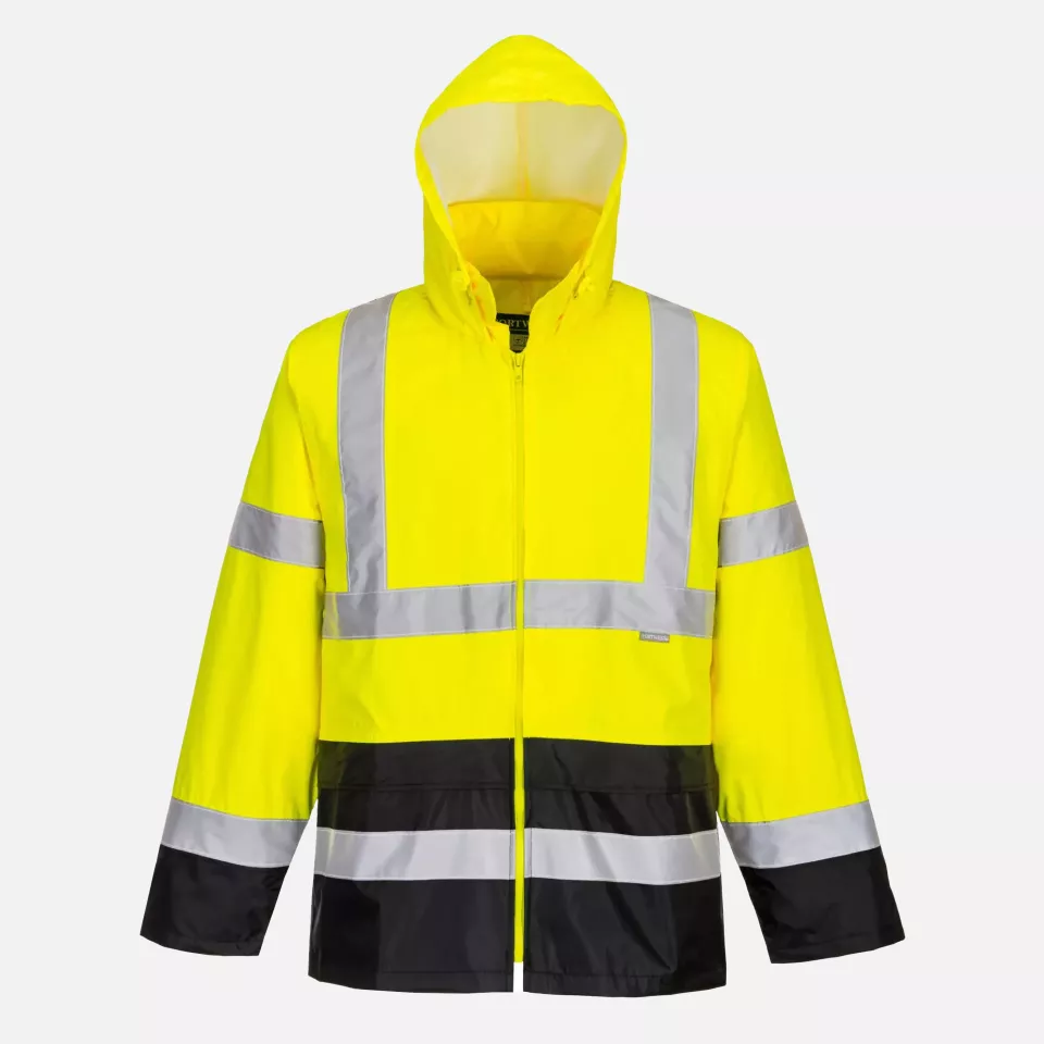Portwest H443YBR, Hi-Vis Contrast Classic Rain Jacket, Yellow/Black, image 1, gallery thumbnail